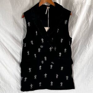 Free People Bali Jewel Velvet Blazer Vest Women Small Black Double Breasted Top